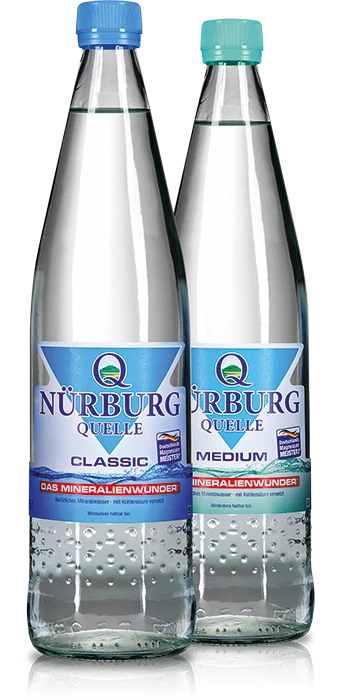 Nürburg Quelle Classic und Medium in der 0,75-Liter-Glas-Mehrwegflasche