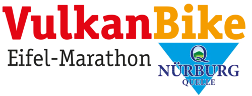 Logo des VulkanBike Eifel-Marathon, darin das Logo der Nürburg Quelle